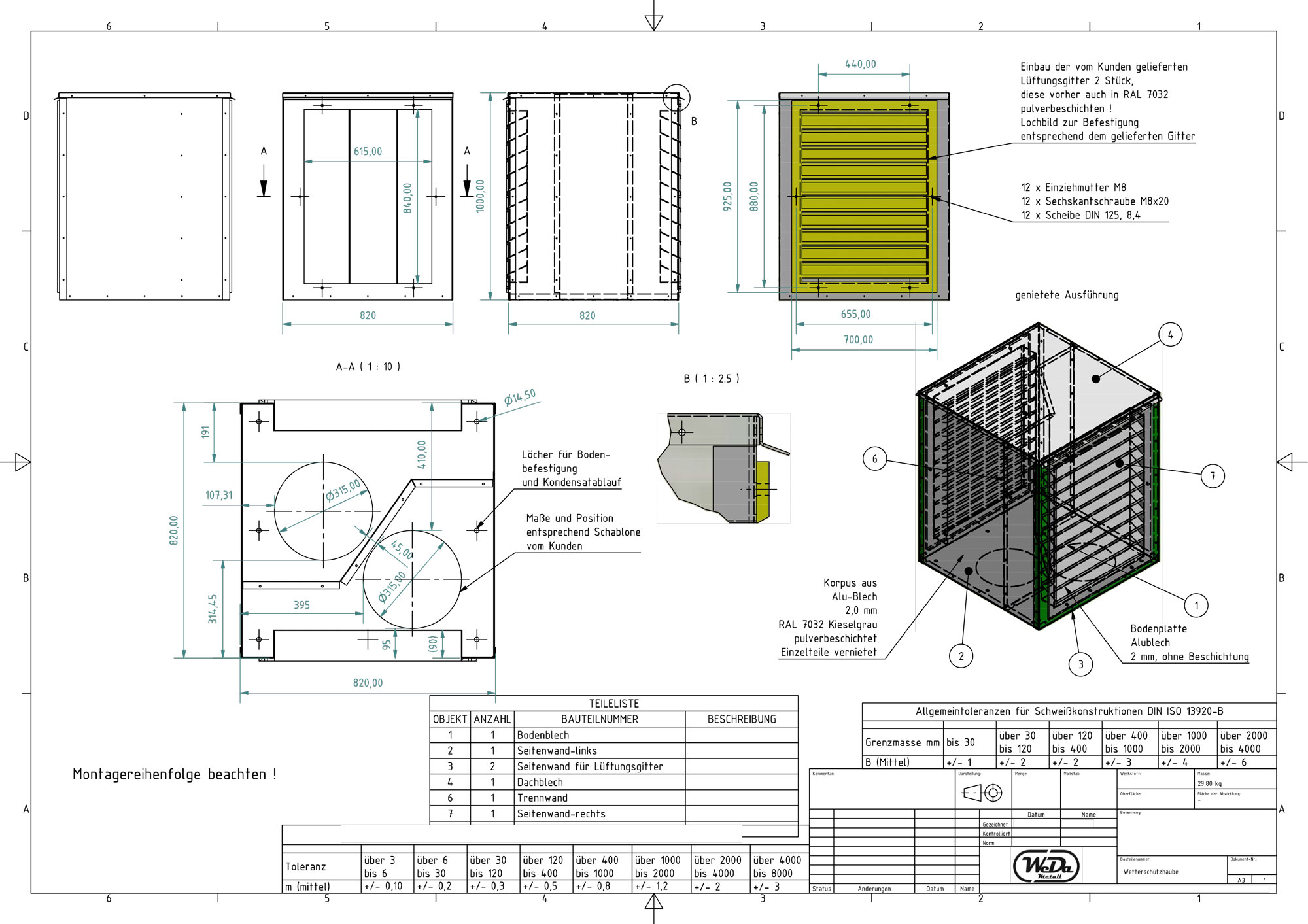 professioneller Bauplan für Metallobjekt